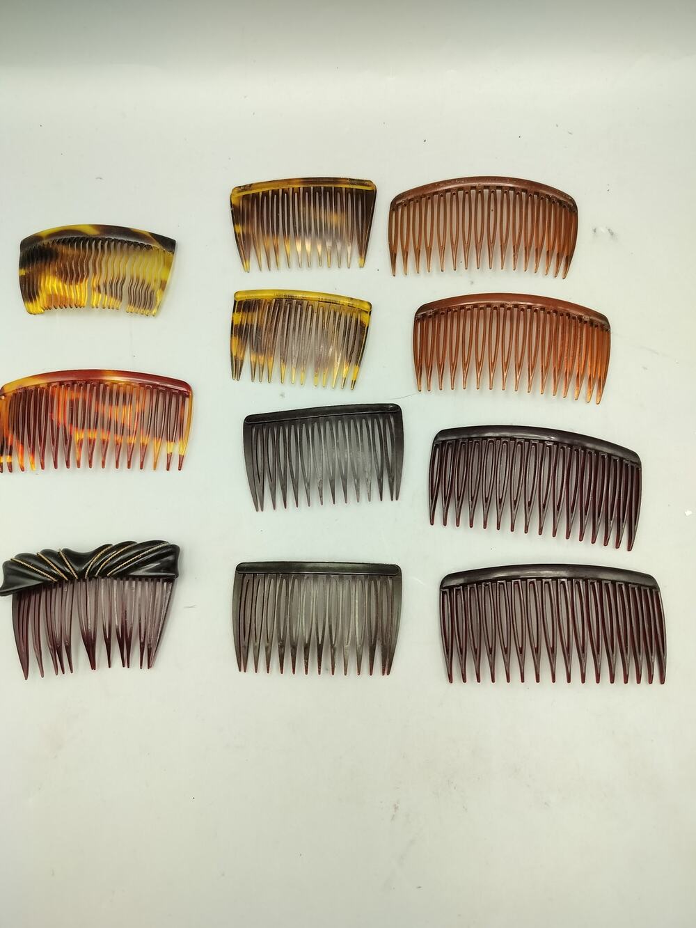 Lot Of 11 Goody Side Combs 4 Matched Pair Tortoise Shell USA Vintage